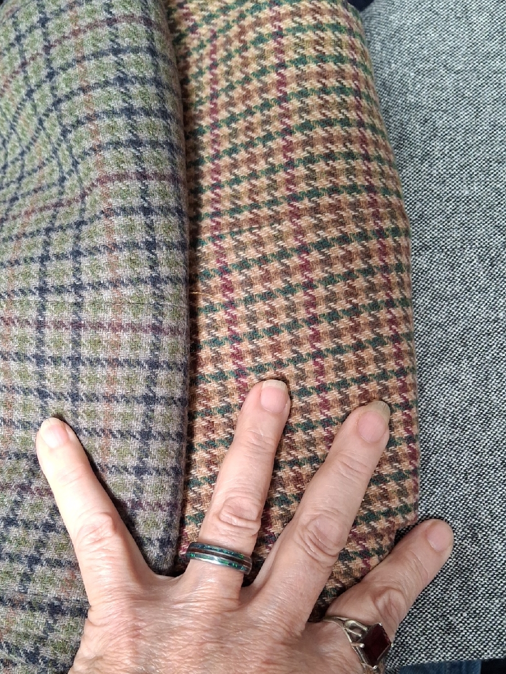 Savannah Multicolor Plaid Wool Blend Pants - Green, Brown, Blue Houndstooth